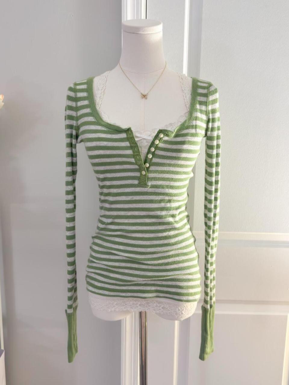 Tees 2000s Y2k Green Stripe Wo - đánh giá và giá Vintage Y2K